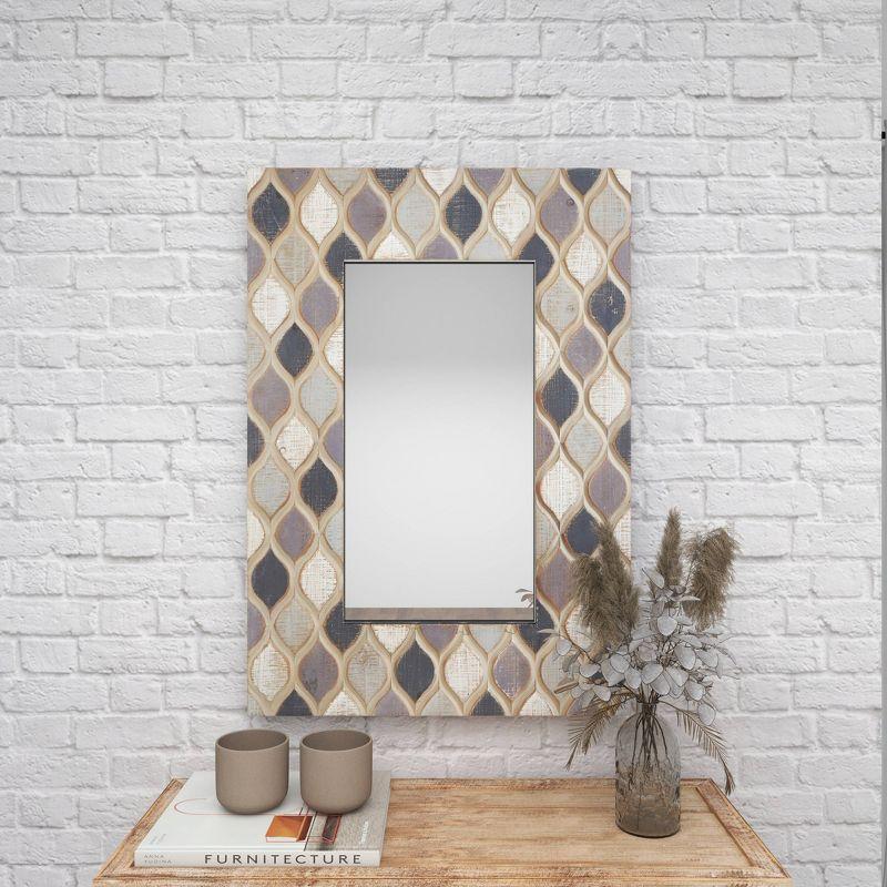 Wood Wall Mirror with Diamond Pattern Beige - Olivia & May: Farmhouse Style, Rectangular, No Assembly Required