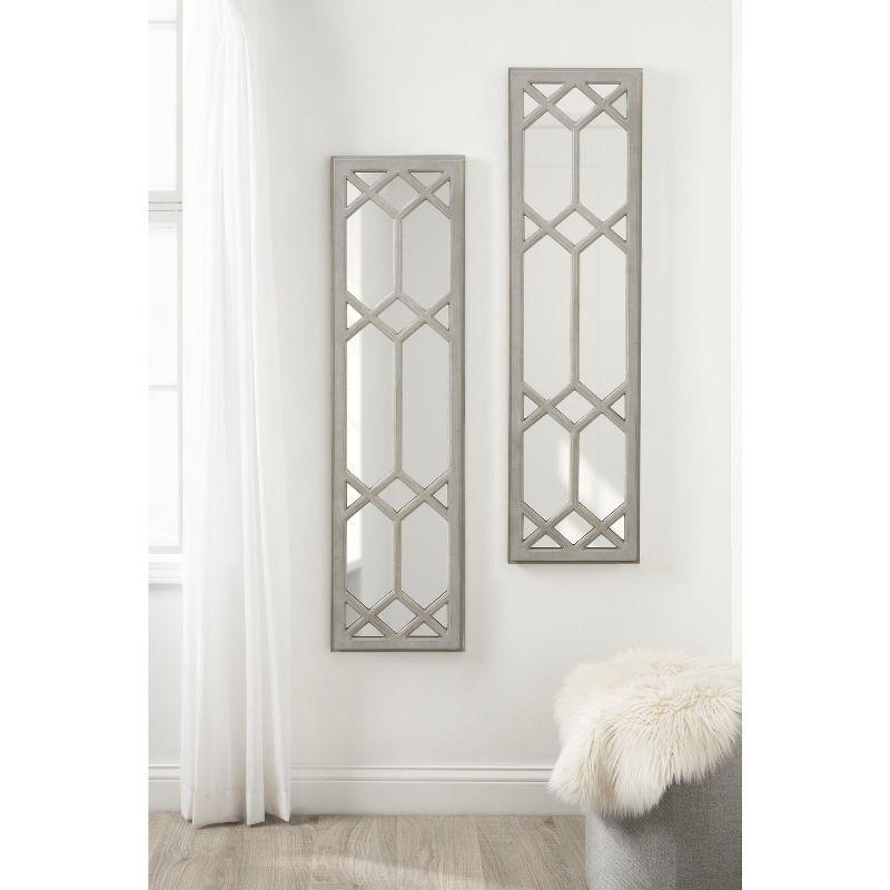 Gray Tall Rectangular Wood Windowpane Mirror