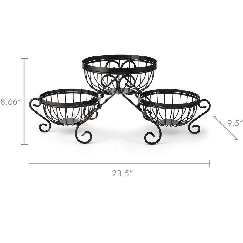 Scroll Black Iron 3-Piece Round Storage Basket Set