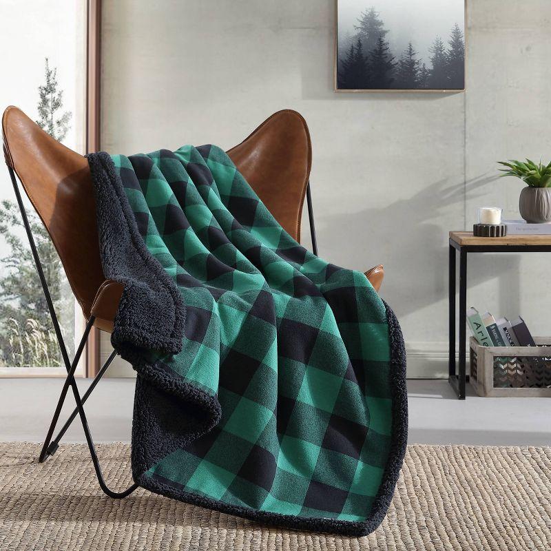 Eddie Bauer Cabin Plaid Flannel/Sherpa Throw Blanket