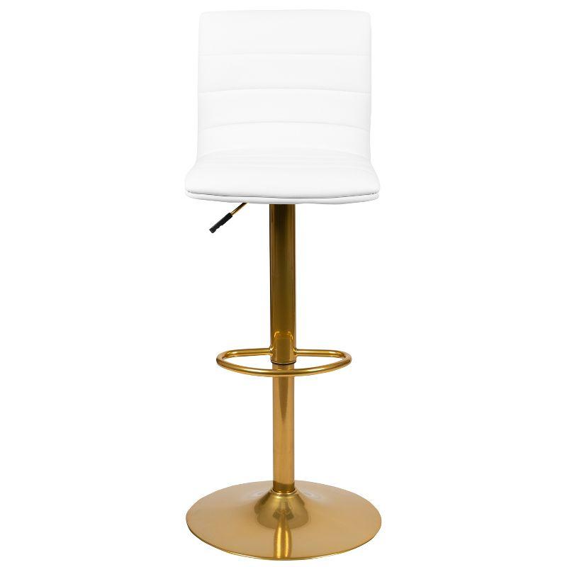 Flash Furniture Modern White Vinyl Adjustable Bar Stool with Back, Counter Height Swivel Stool with Gold Pedestal Base, Set of 2
