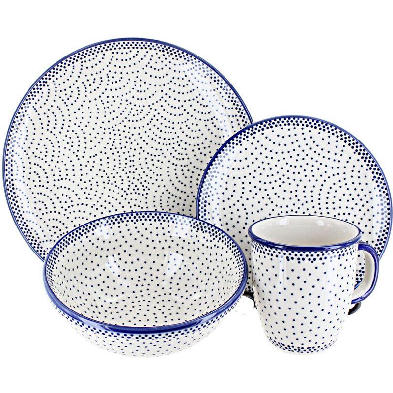 Blue and White Ceramic Floral 4-Piece Dinnerware Set