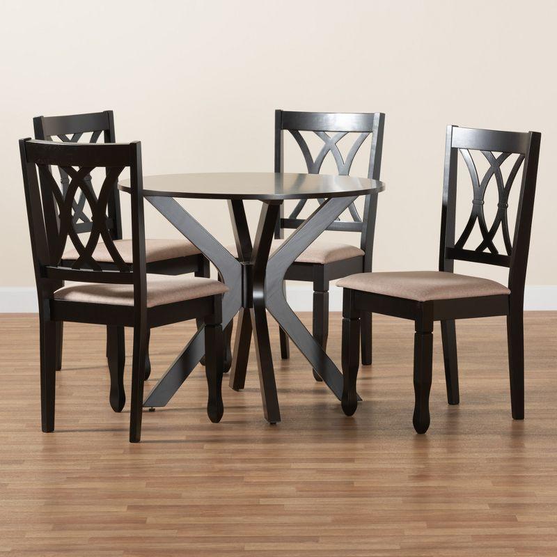 Maya Modern Beige Fabric and Espresso Wood 5-Piece Dining Set