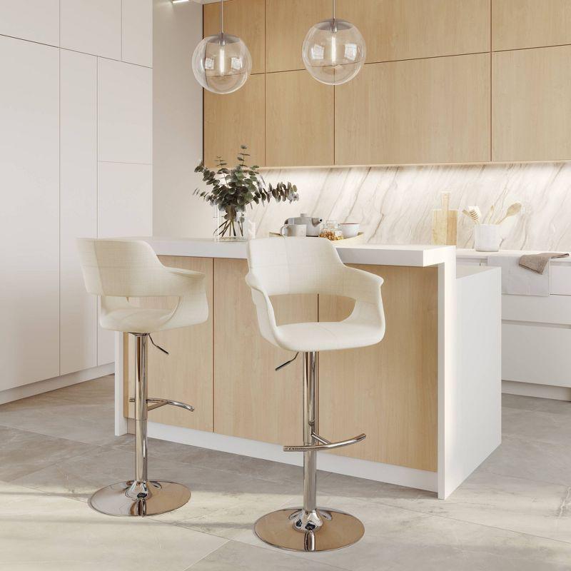 Set of 2 Vintage Flair Adjustable Barstools Chrome/Cream - LumiSource: Swivel, Upholstered, Steel Frame, Foam Fill