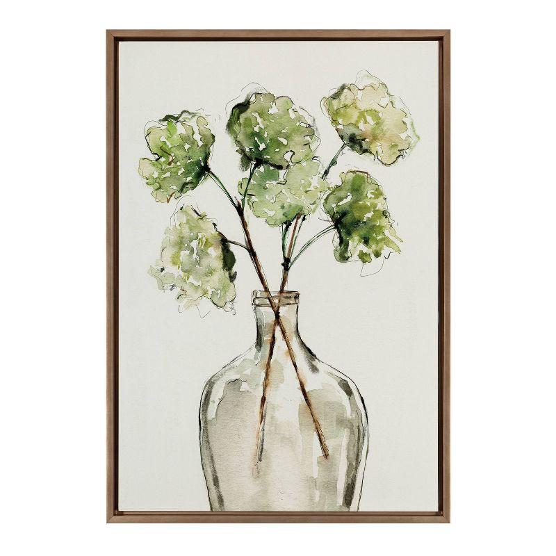 Kate & Laurel All Things Decor 23" x 33" Sylvie Greenery Vase Framed Canvas by Sara Berrenson Gold: Botanical Digital Art
