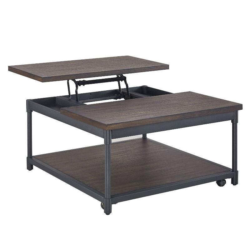 Prescott Lift Top Square Cocktail Table Dark Brown - Steve Silver Co.: Rustic Style, Metal Frame, Wood Veneer Top