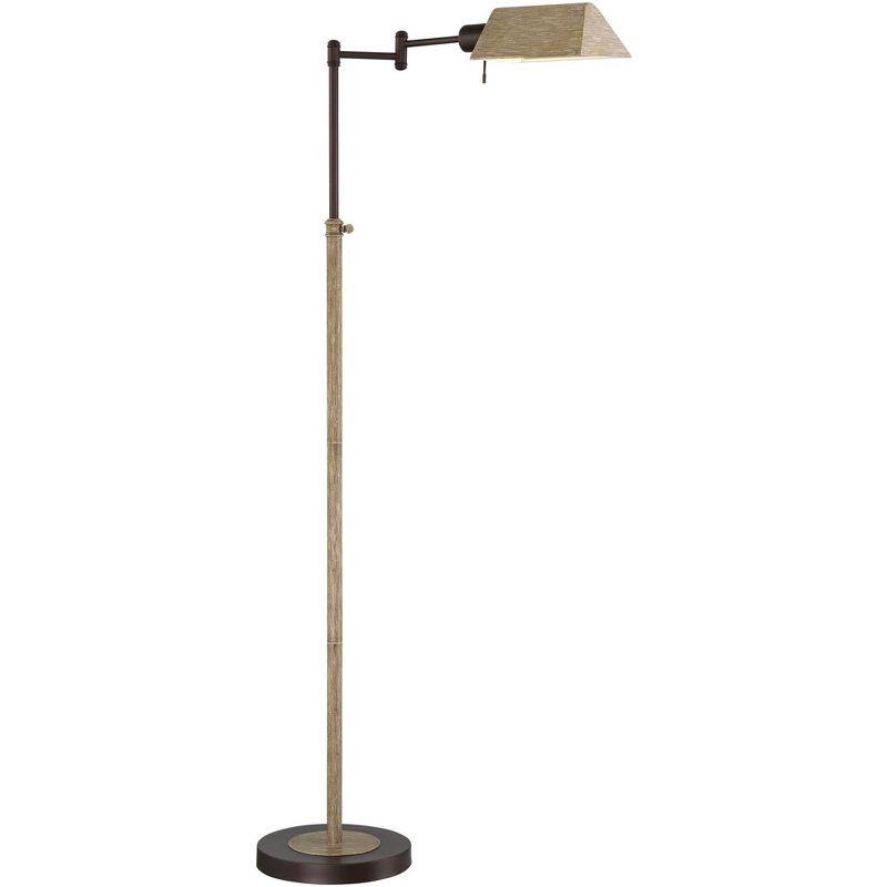 Regency Hill Rustic Farmhouse Swing Arm Pharmacy Floor Lamp 54" Tall Bronze Faux Wood Adjustable Height Living Room Reading Bedroom Office