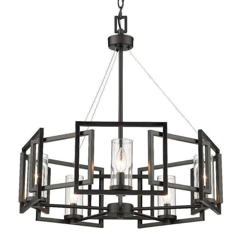 Matte Black Contemporary Marco Chandelier with Clear Glass Cylinders