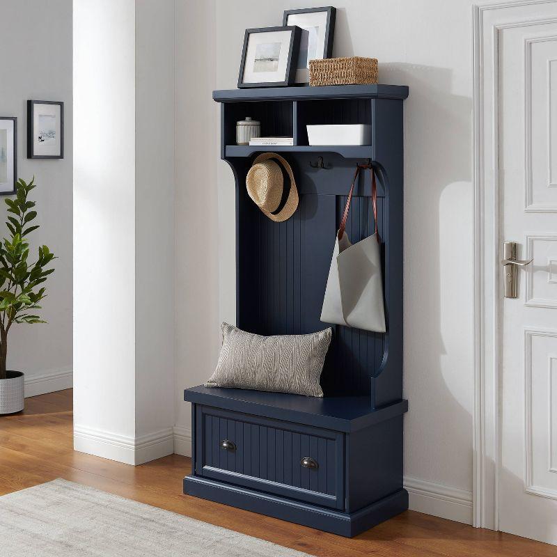 Navy Beadboard Hall Tree with Storage and Hooks