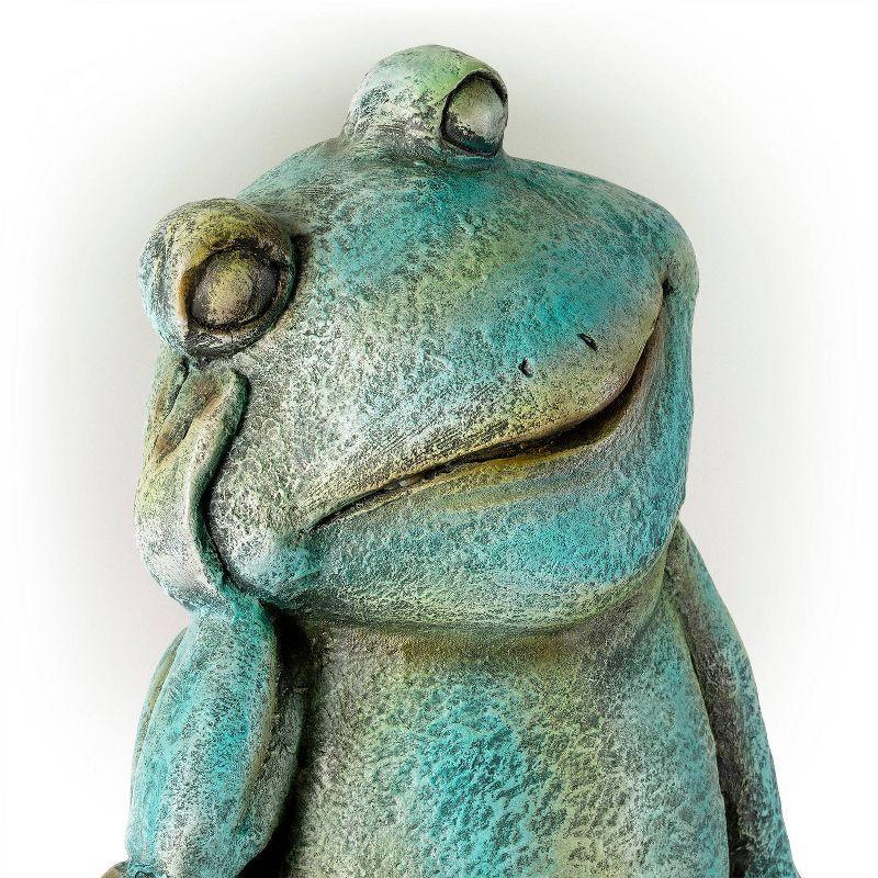 15" Magnesium Oxide Pensive Frog Statue - Alpine Corporation: Garden Decor, Zen722 Collection