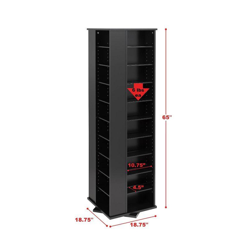 4 Sided Spinning Media Storage Black - Prepac: Holds 1040 CDs, 476 DVDs, Adjustable Shelves