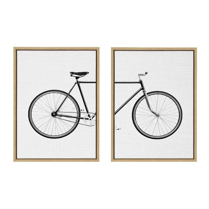 Simon Te Bicycle Print on Canvas with Natural Frame, 18x24, 2 Piece Set