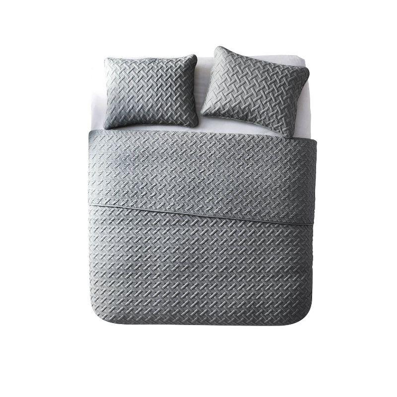 3pc Full/Queen Nina Embossed Quilt Set Gray - VCNY Home: Hypoallergenic Microfiber Coverlet with Shams
