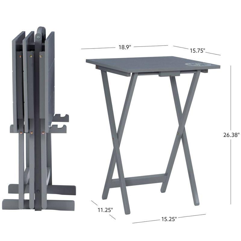Linon 4pc 26.4" Compass Finish Plank Tray Tables with Storage Rack Dark Gray