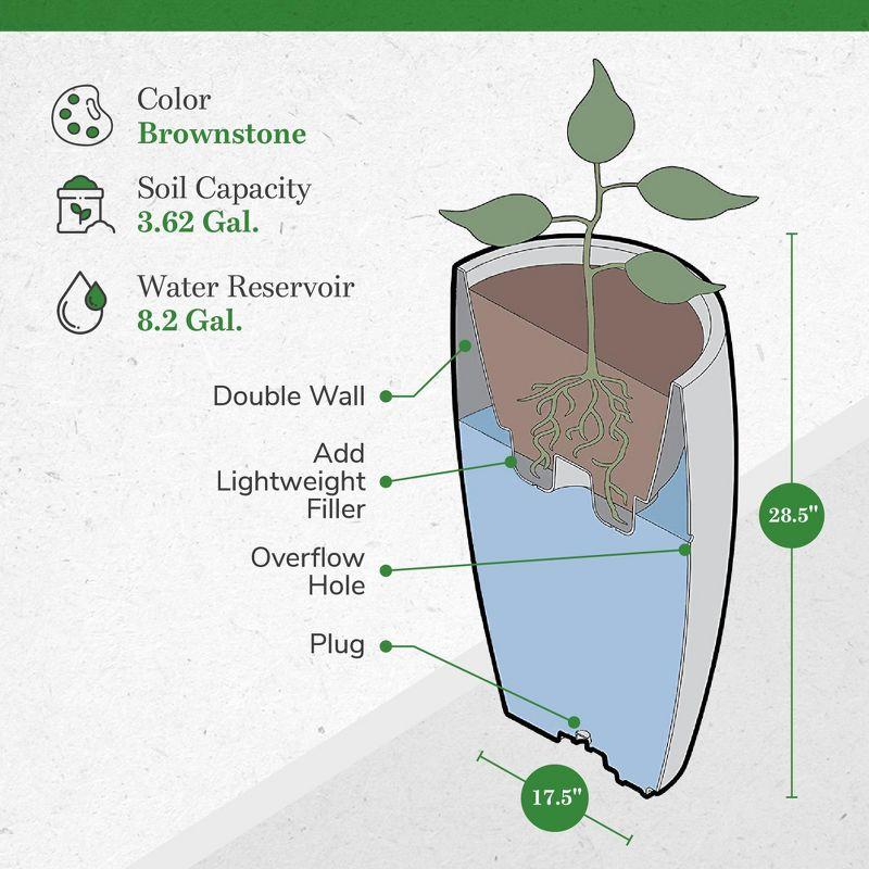 Algreen Products 87313 Athena 28.5" Self Watering Level Indicator Indoor Outdoor Plastic Planter with Overflow Drain, Brown