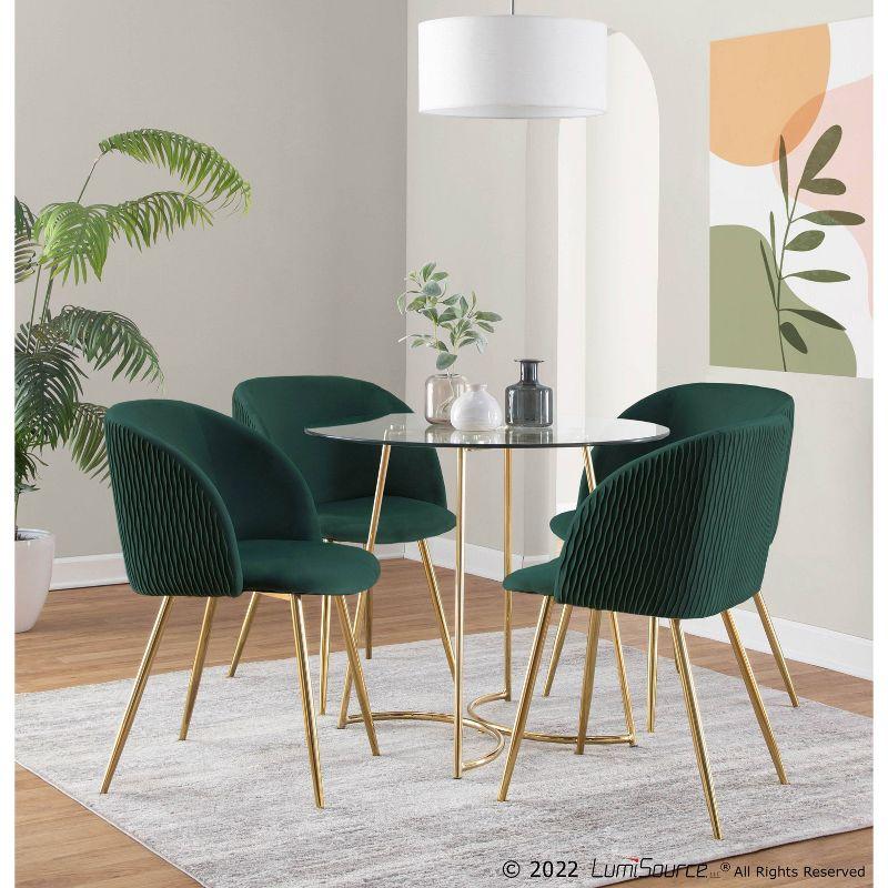 Set of 2 Green Velvet Upholstered Dining Chairs with Gold Metal Legs