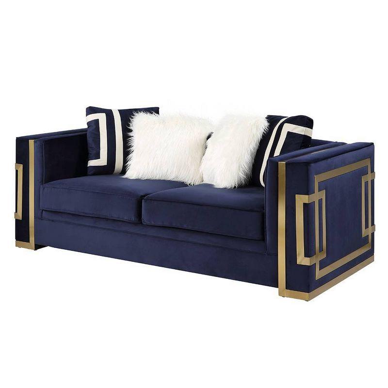 80" Virrux Loveseat Blue Velvet/Gold Finish - Acme Furniture