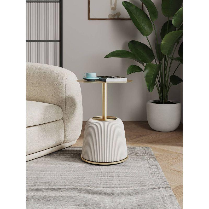 Manhattan Comfort Anderson Modern Leatherette Upholstered End Table with Gold Tabletop Cream: Round, No Assembly, Stainless Steel