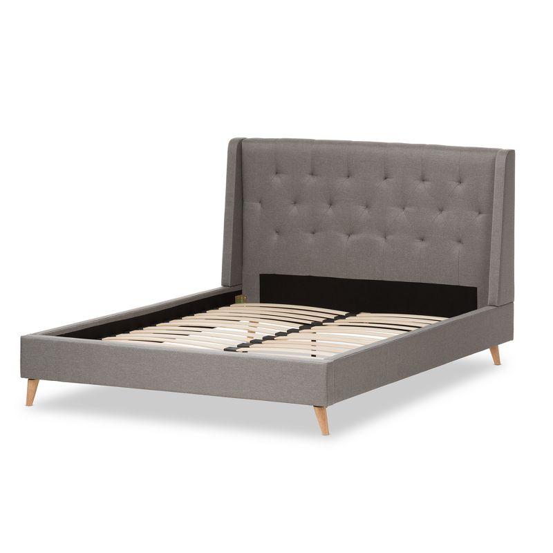 Adelaide Retro Modern Light Grey Tufted Queen Platform Bed