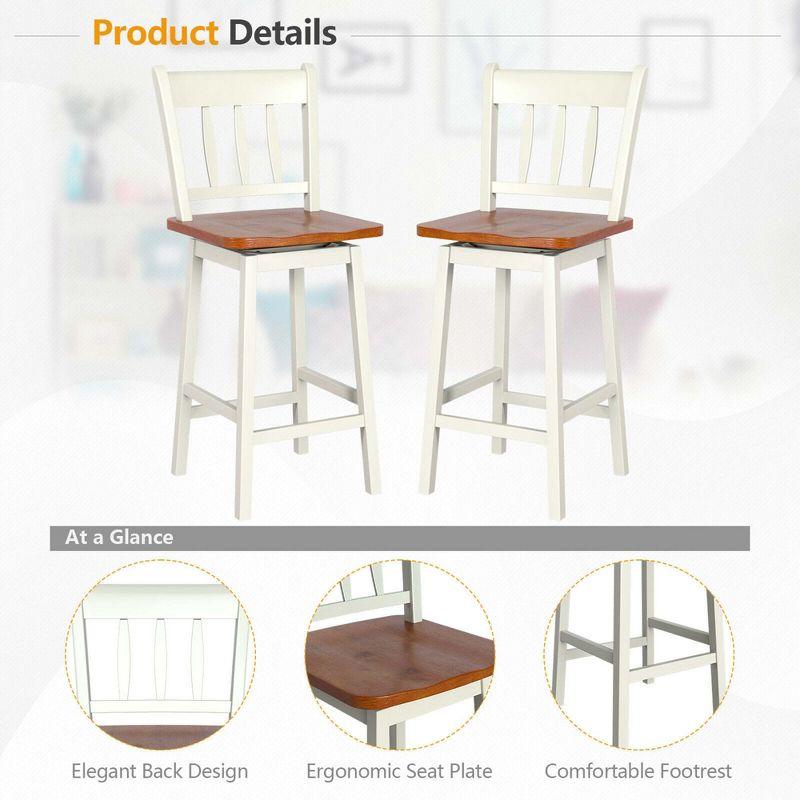 Costway 2PCS Bar Stool 24.5'' Swivel Counter Height Chair w/ Footrest Cream