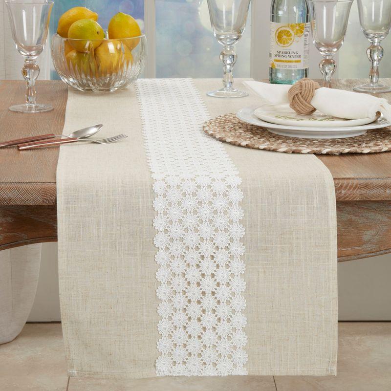 Saro Lifestyle Dining Table Runner With Lace Daisy Design