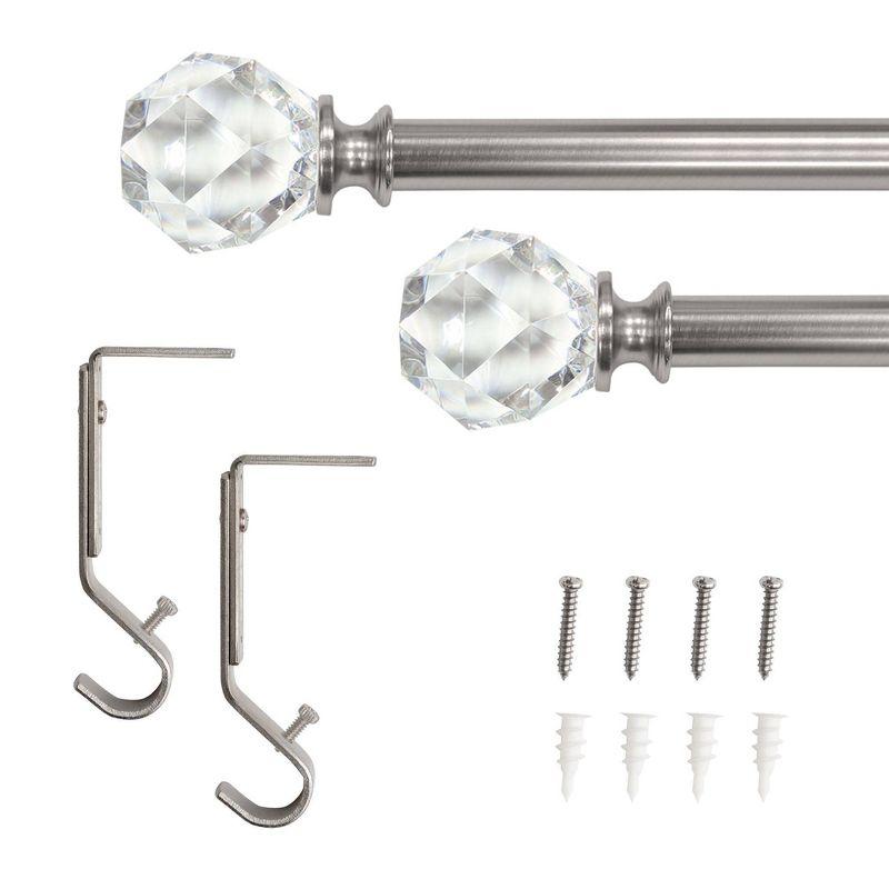 Decorative Drapery Curtain Rod with Faceted Crystal Finials Brushed Nickel - Lumi Home Furnishings