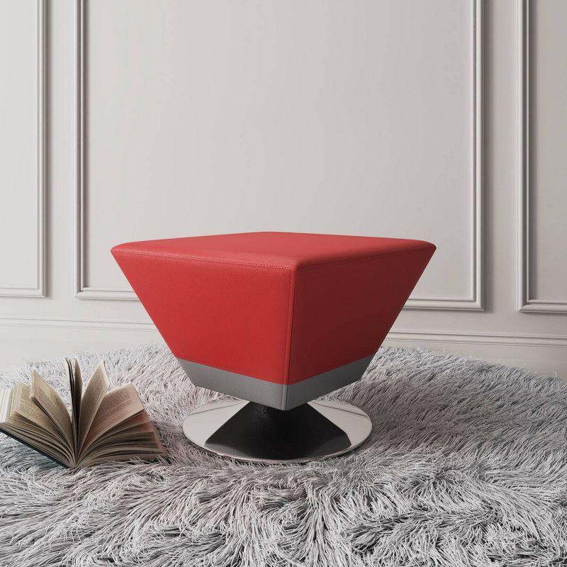 Diamond Swivel Ottoman Red - Manhattan Comfort: Faux Leather Upholstered, Metal Frame, No Assembly Required