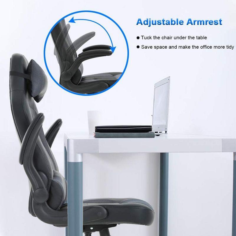 FDW PC Gaming Chair Ergonomic Office Chair Desk Chair with Lumbar Support Flip Up Arms Headrest PU Leather Executive High Back Computer Chair