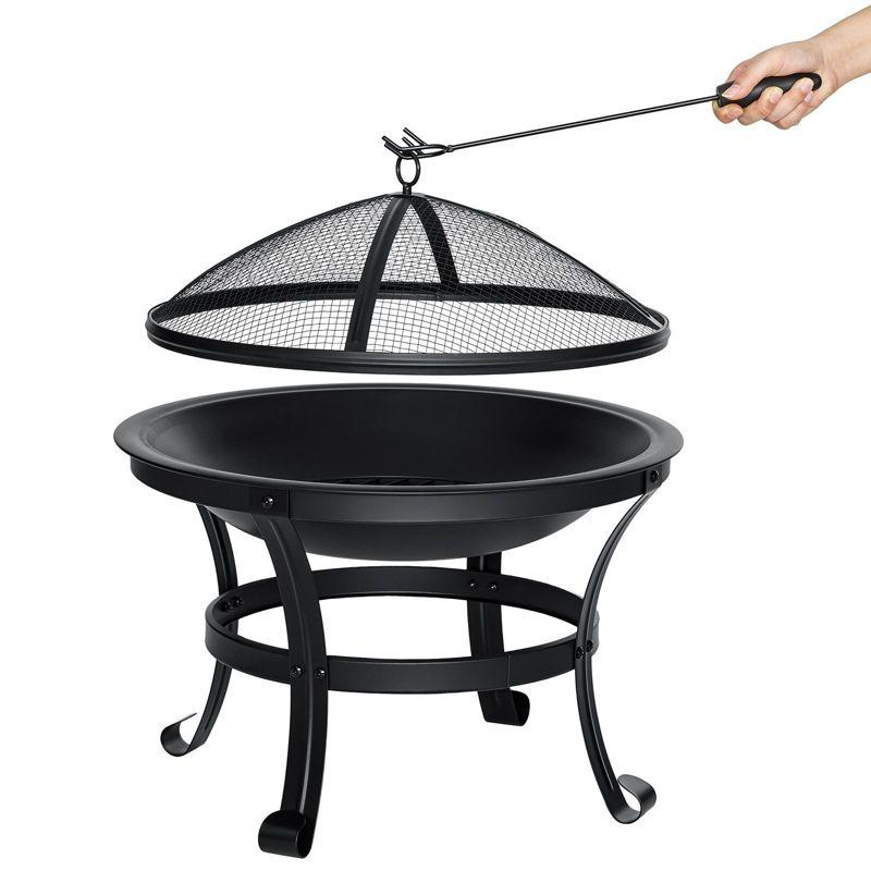 SINGLYFIRE 22 Inch Fire Pit Stainless Steel Round Outdoor Wood Burning Fire Bowl Black