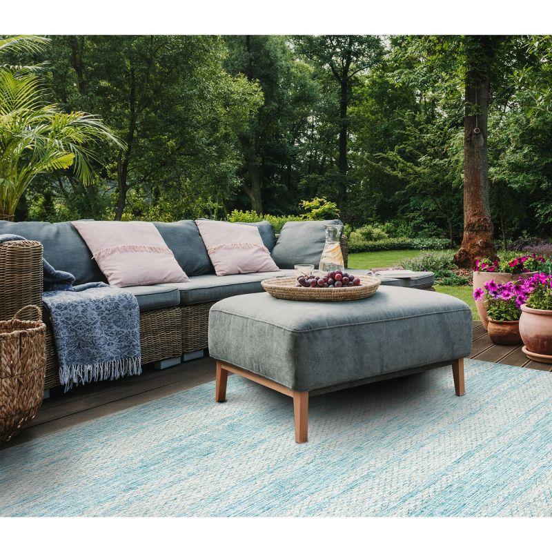 Courtyard CY8736 UV & Stain Resistant Non-Shedding Power Loomed Indoor/Outdoor Area Rug - Light Grey/Aqua - 6'7"x6'7" - Safavieh