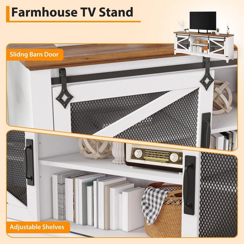 Farmhouse TV Stand with Sliding Barn Doors, TV Cabinet with Storage Shelf, Entertainment Center for 65" TV
