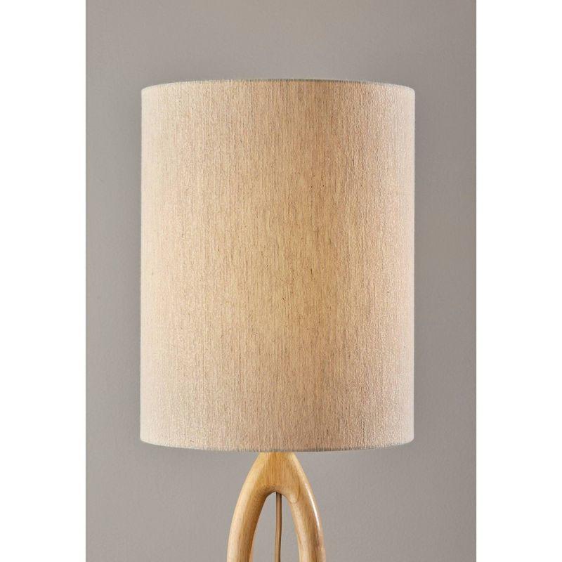 Natural Wood Floor Lamp with Beige Drum Shade