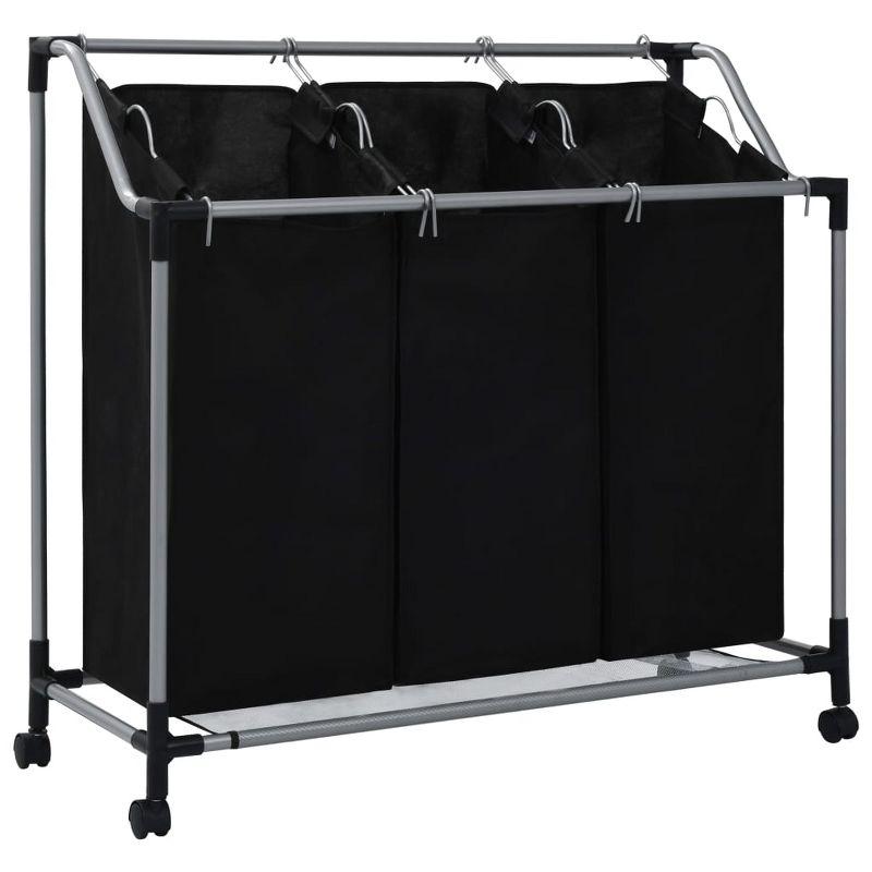 VidaXL Laundry Sorter with 3 Bags Black Steel
