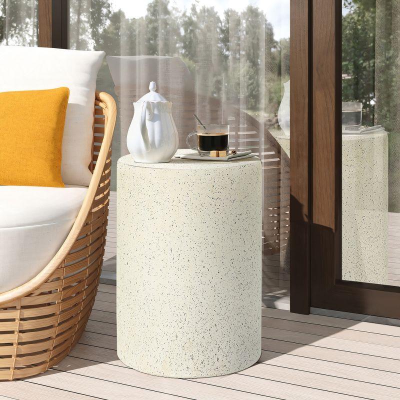 LuxenHome Patio Side Table, 18'' Cream with Speckled Gray Cement Round End Table,Accent Table for Outdoor Indoor, Garden Stool Plant Stand Off-White