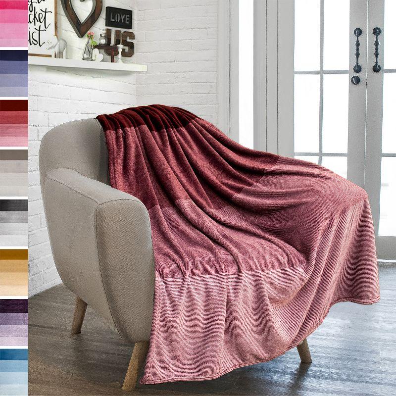 Gradient Wine Fleece Throw Blanket for Sofa Couch