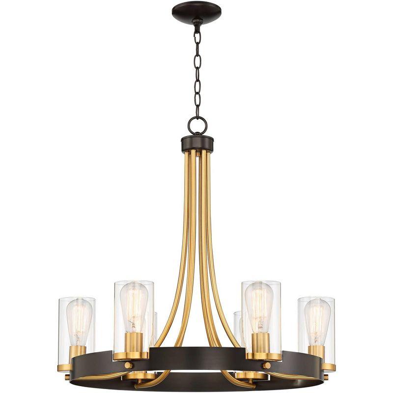 Stiffel Ferrers Dark Bronze Gold Chandelier 26" Wide Clear Glass Shade 6-Light Fixture for Dining Room House Foyer Kitchen Island Entryway Bedroom