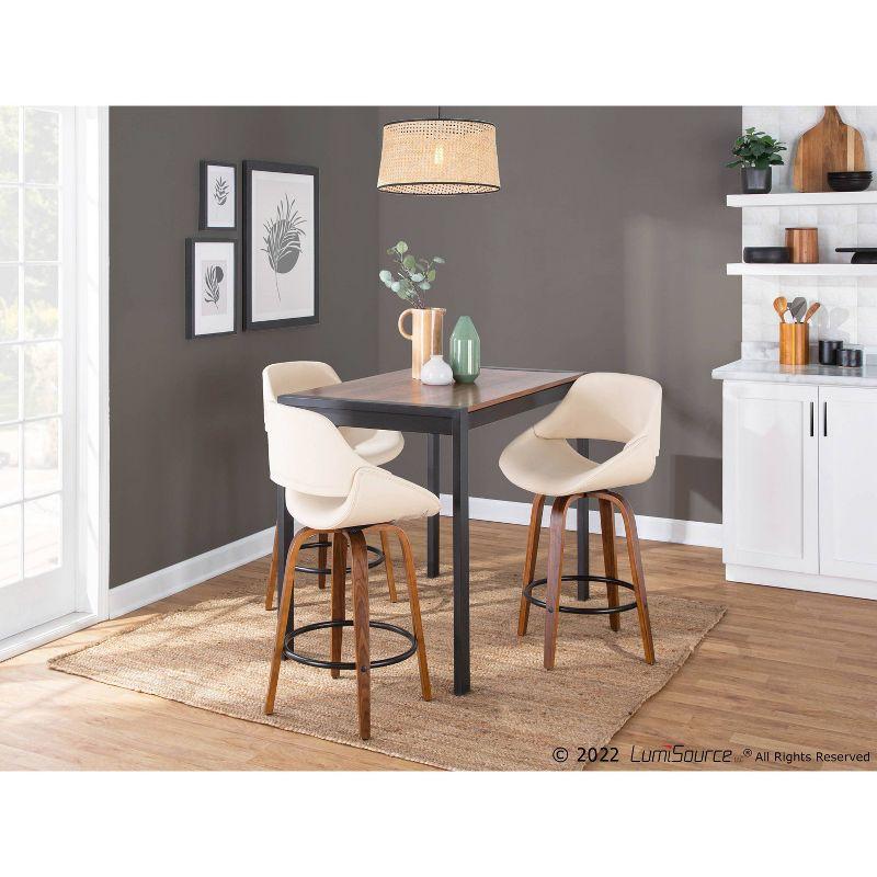 Set of 2 Fabrico PU Leather/Steel/Wood Counter Height Barstools Walnut/Cream/Black - LumiSource: Swivel, Flared Legs, Upholstered
