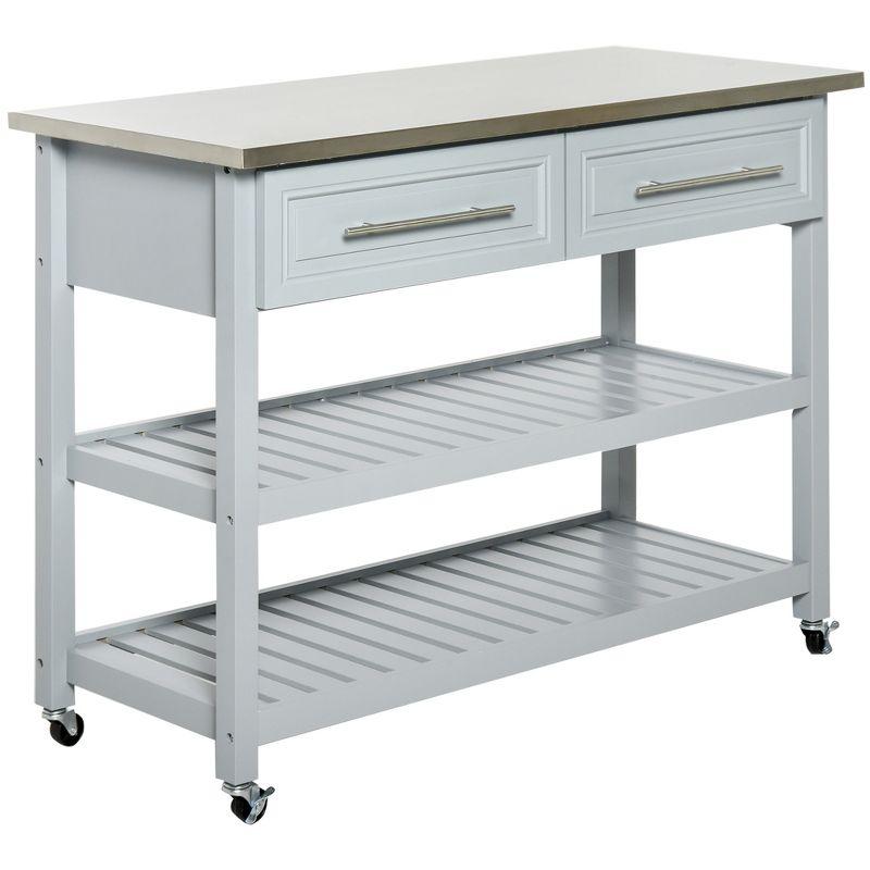 Homcom Grey Stainless Steel Top Kitchen Cart with Shelves and Drawers