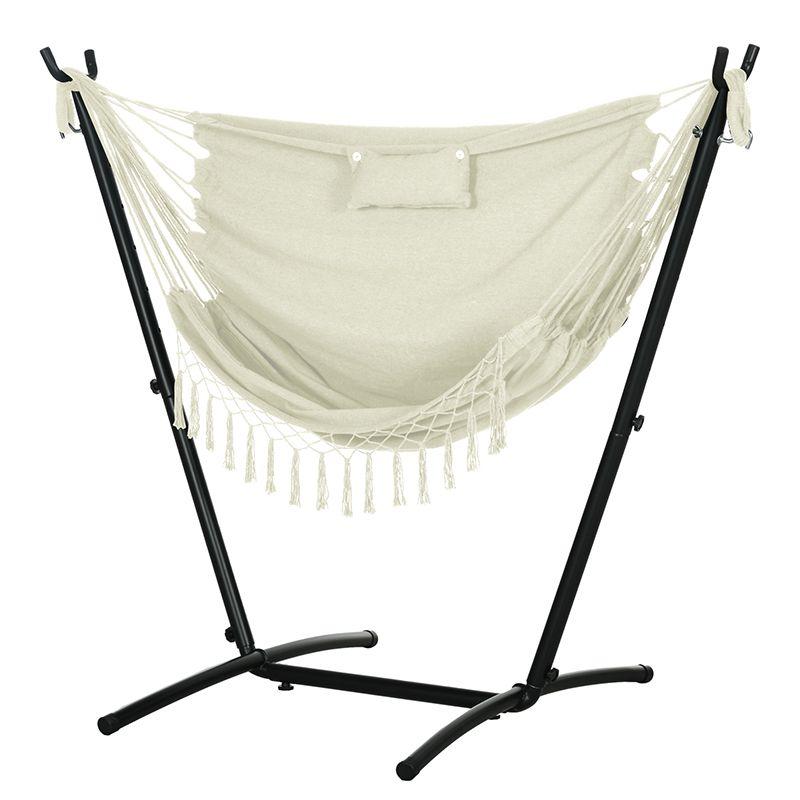 Outsunny U Shape Stand Hammock Chair, Headrest Include Hammock Swing, Cream White