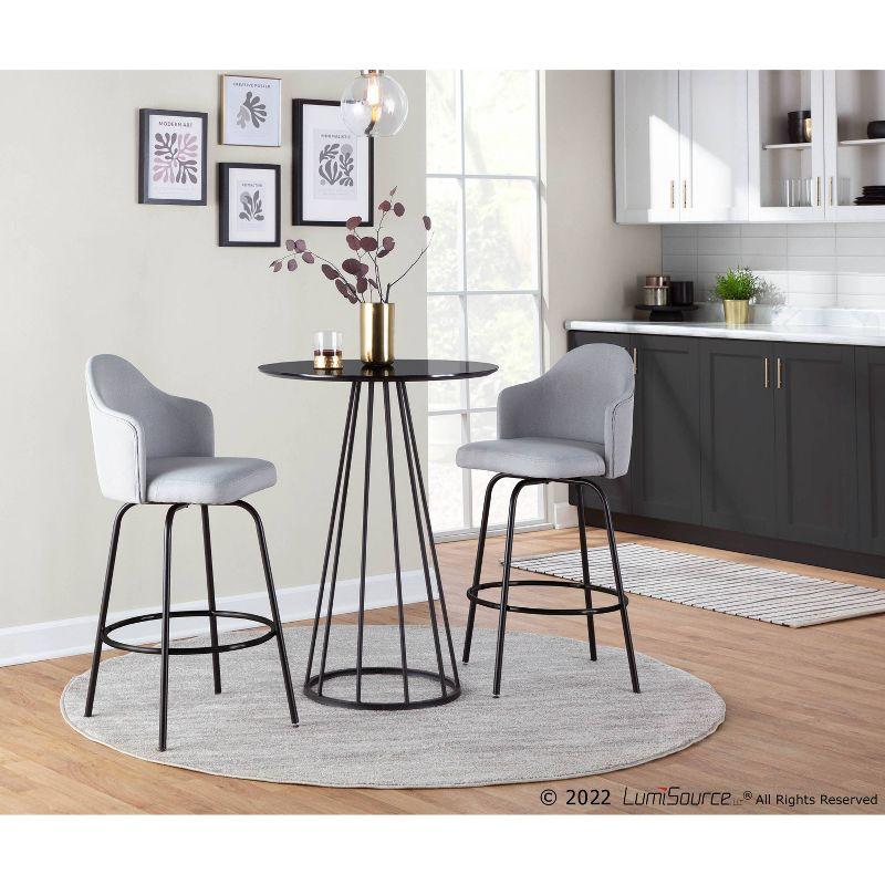 Set of 2 Ahoy Polyester/Metal Counter Height Barstools Black/Light Gray - LumiSource: Swivel Seat, 250lb Capacity, Foam Filled