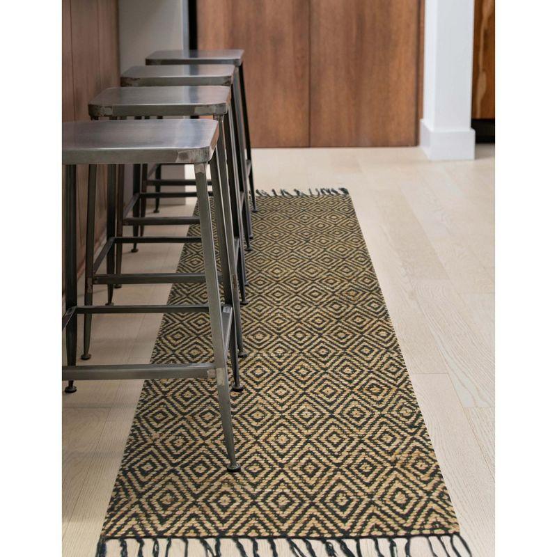 Black and Natural Geometric Braided Jute Runner