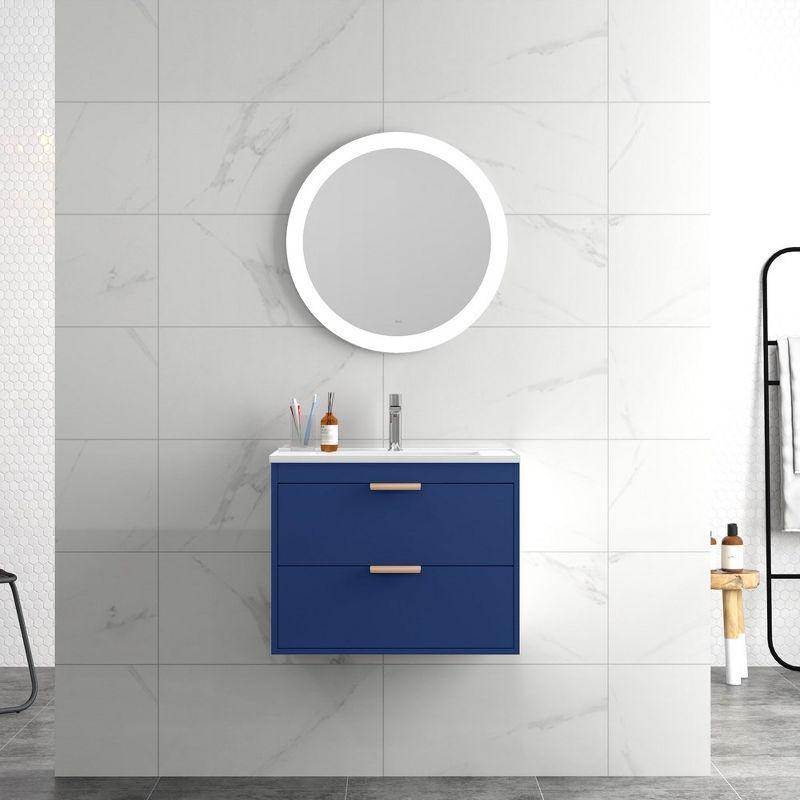 24" Floating Wall Mounted Bathroom Vanity With White Ceramic Sink Storage Drawers Wooden Bathroom Storage Cabinet, Blue