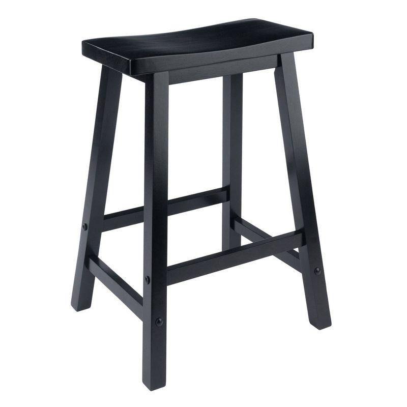 24" Satori Saddle Seat Counter Height Barstool Black - Winsome: Solid Hardwood, Backless Design