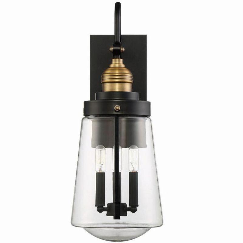 Vintage Black and Brass 3-Light Outdoor Wall Lantern