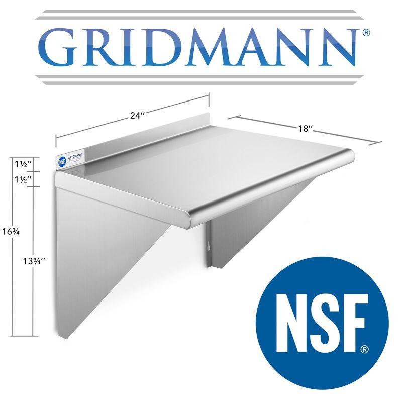 GRIDMANN 24"x18" NSF Certified Stainless Steel Kitchen Wall Shelf with Backsplash