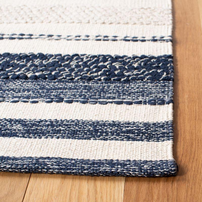 Ivory and Navy Striped Kilim Flat Woven Wool Rug