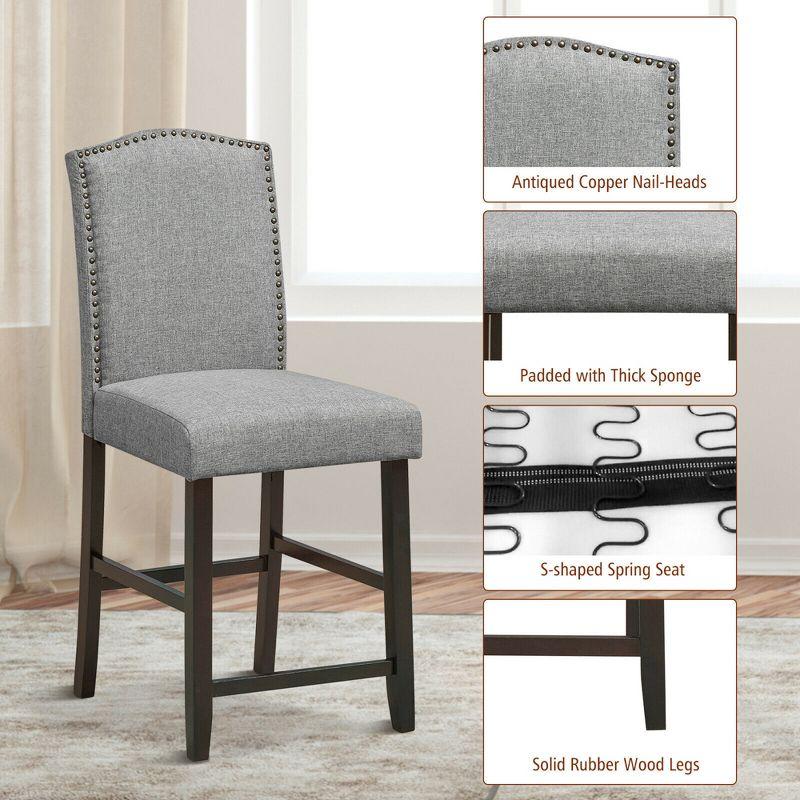 Costway Set of 2 Upholstered Bar stools 25''  Counter  Height Chairs with Rubber Wood Legs Grey