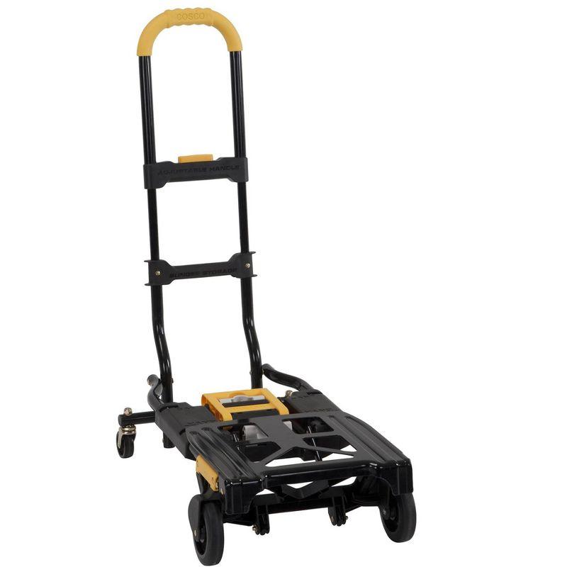 COSCO Compact 2-in-1 Folding Hand Truck and Rolling Cart with Extendable Handle, Black/Yellow