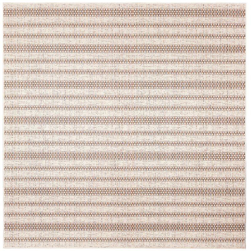 Ivory Mosaic Stripe 95" Round Synthetic Indoor/Outdoor Rug