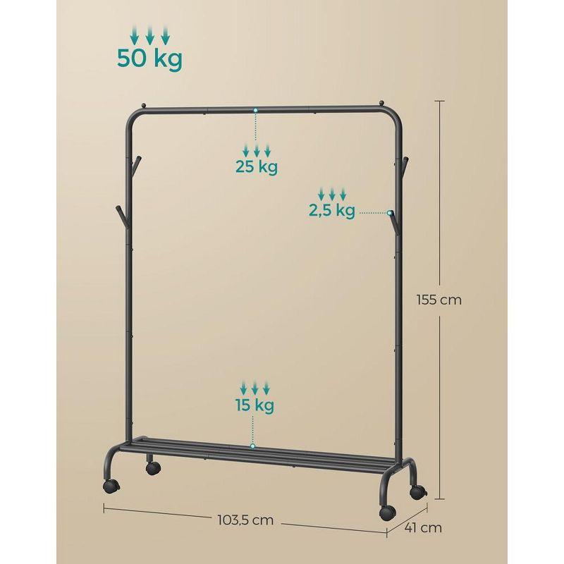 SONGMICS Clothes Rack, Clothing Rack for Hanging Clothes with Wheels, Heavy-Duty Metal Frame, Garment Rack, Clothes Storage and Display